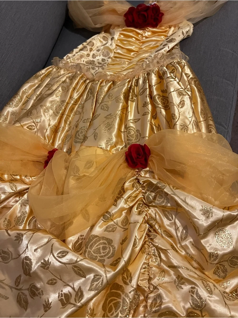 Disney Princess Belle Gold Costume with Red Rose Accents